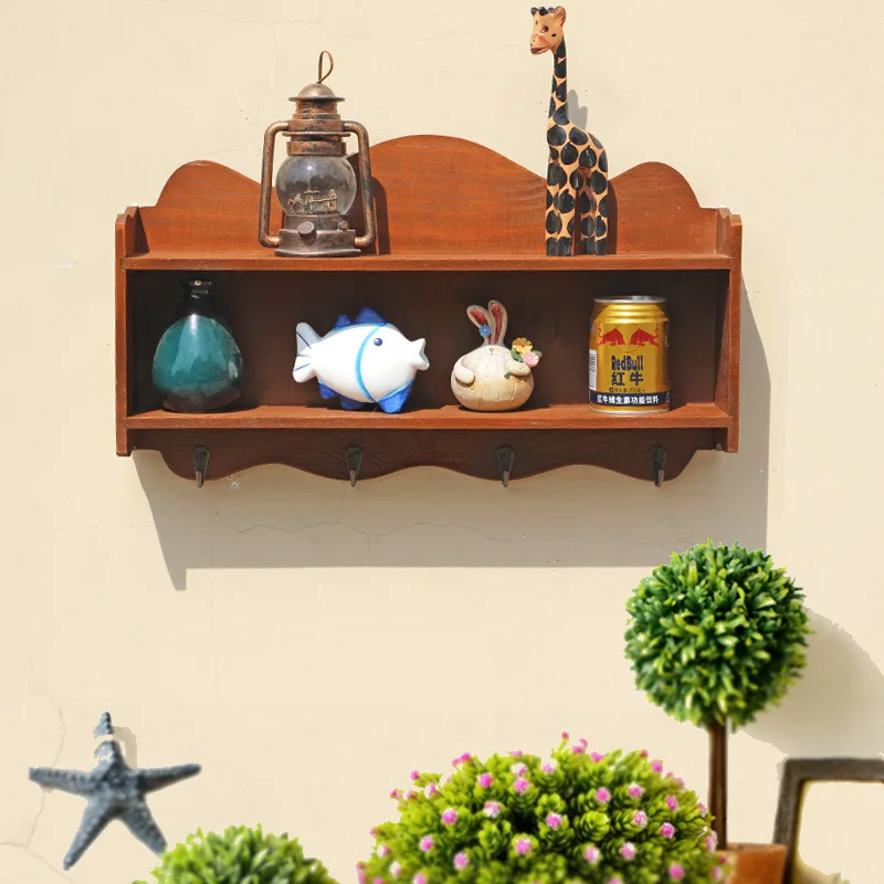2017 Ретро деревянная полка для хранения вещей настенные подвесные крючки