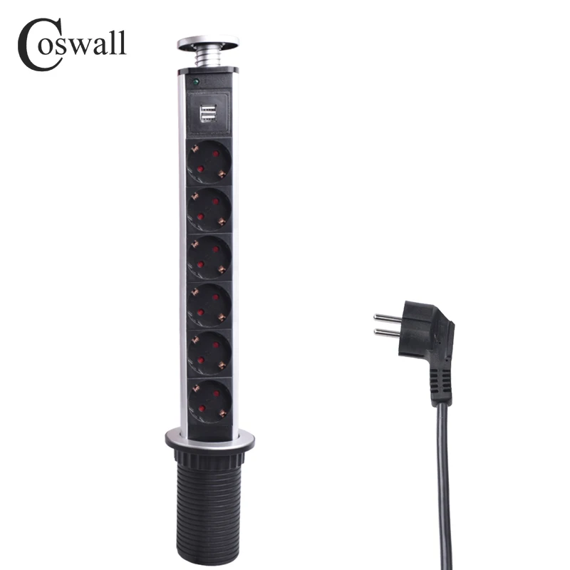 COSWALL 16A PULL POP UP 6 розеток питания 2 usb порта для зарядки кухонные настольные розетки