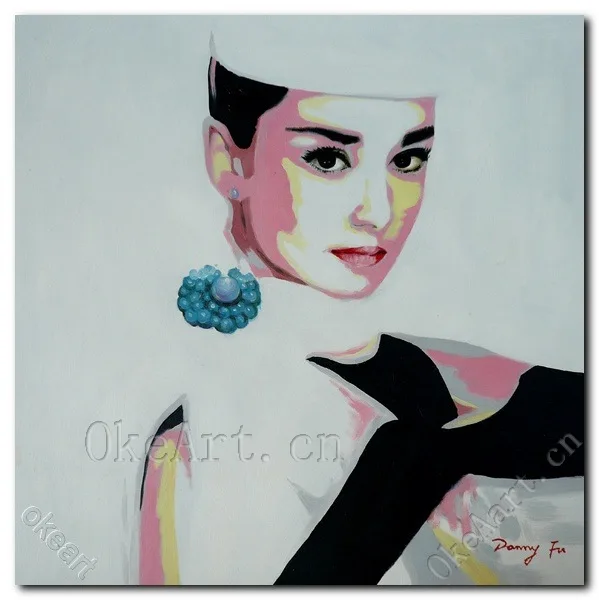 Hand Painted Modern Oil Painting On Canvas POP Art Audrey Hepburn Beauty Decorative Living Room Paintings | Дом и сад