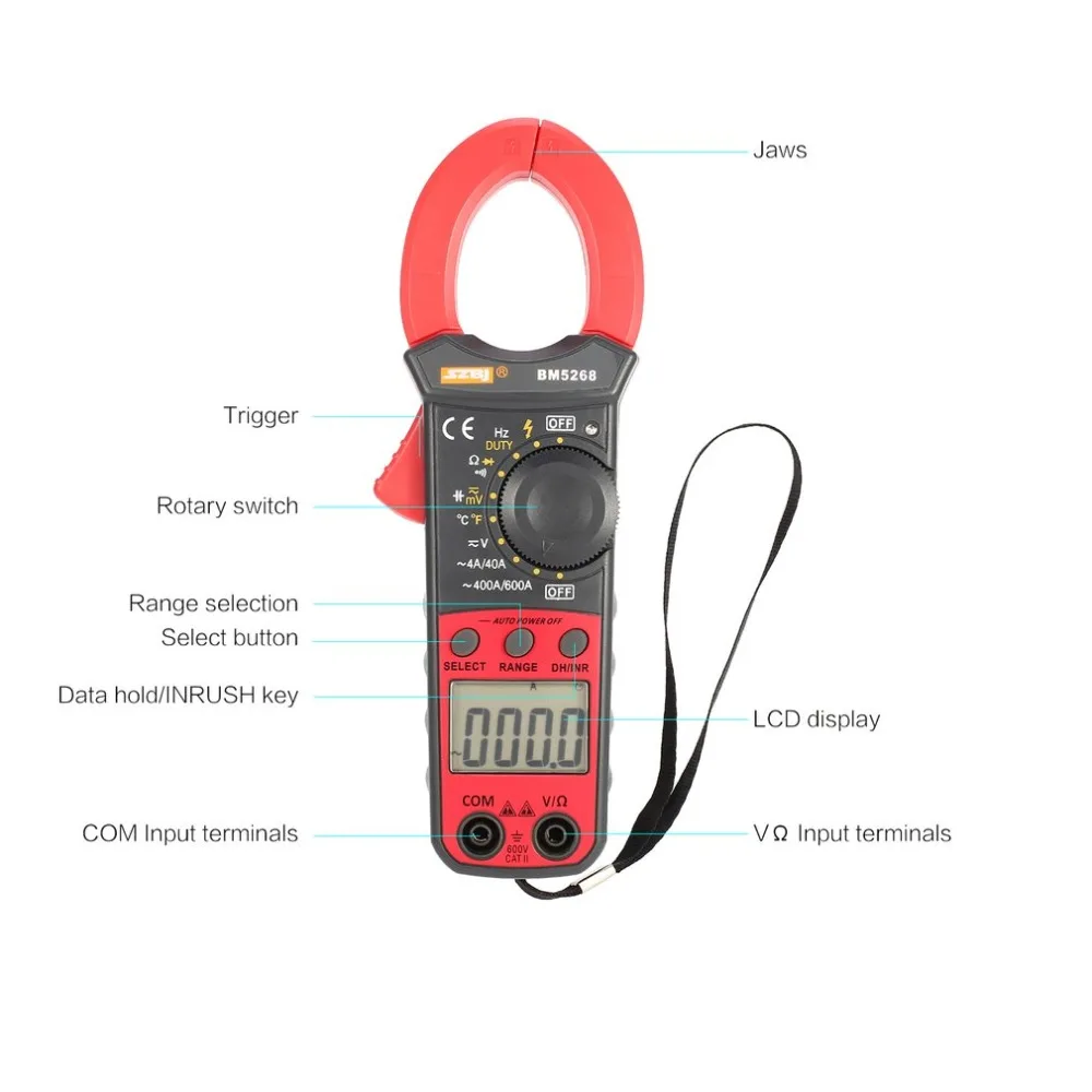 BM5268 Handheld Digital Clamp Meter Multimeter True RMS AC/DC Volt Amp Ohm Capacitance Frequency Temperature Diode Tester | Инструменты