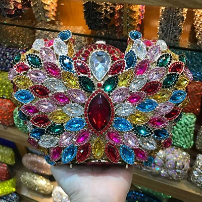 blue/gold mini clutch Purse Diamond Crystal Female Party Mini Handbags Fuschia Clutch Bag Wedding Pouch messenger crossbody bags | Багаж и
