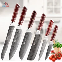 findking 6 pcs aus 10 damascus steel rosewood wood handle damascus knife set 67 layers chef utility fruit knife