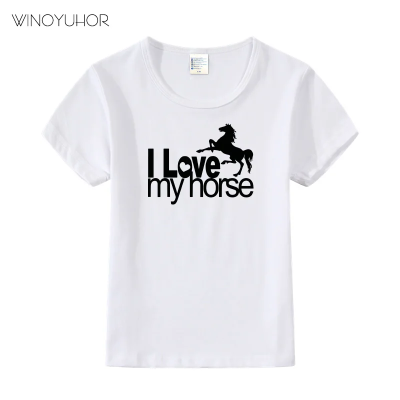 Детская футболка с принтом I Love My Horse коротким рукавом и забавными животными для
