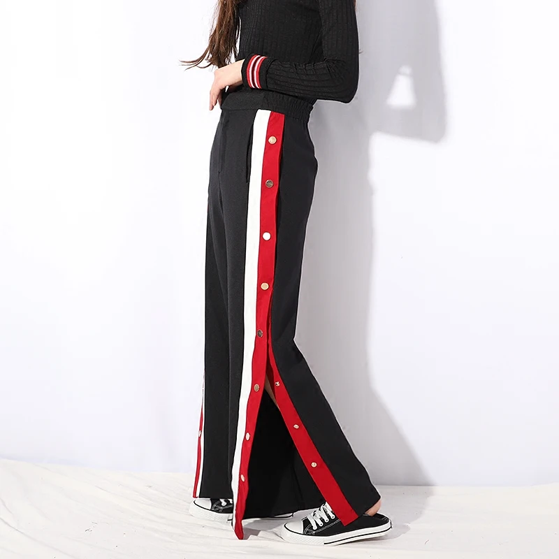 Женские широкие брюки 2018 года в английском стиле шифоновые длинные полоску с эластичным поясом и боковой
