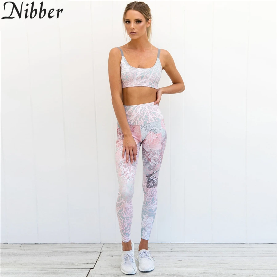 Nibber 2018 беха + Broek Фитнес Kleding En vrouwen печати Meisjes тонкий леггинсы майки топы Печать