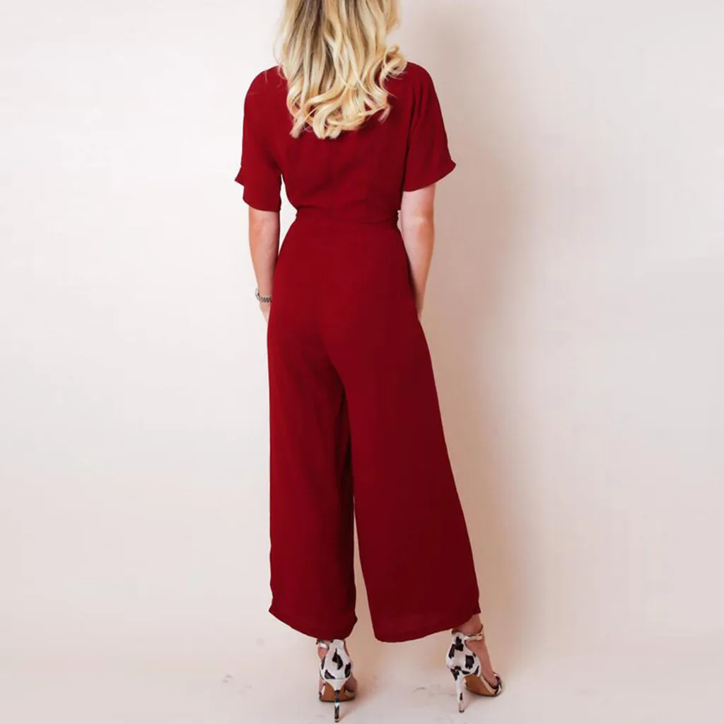 Комбинезоны для женщин лето 2019 глубокий v-образный вырез короткий рукав