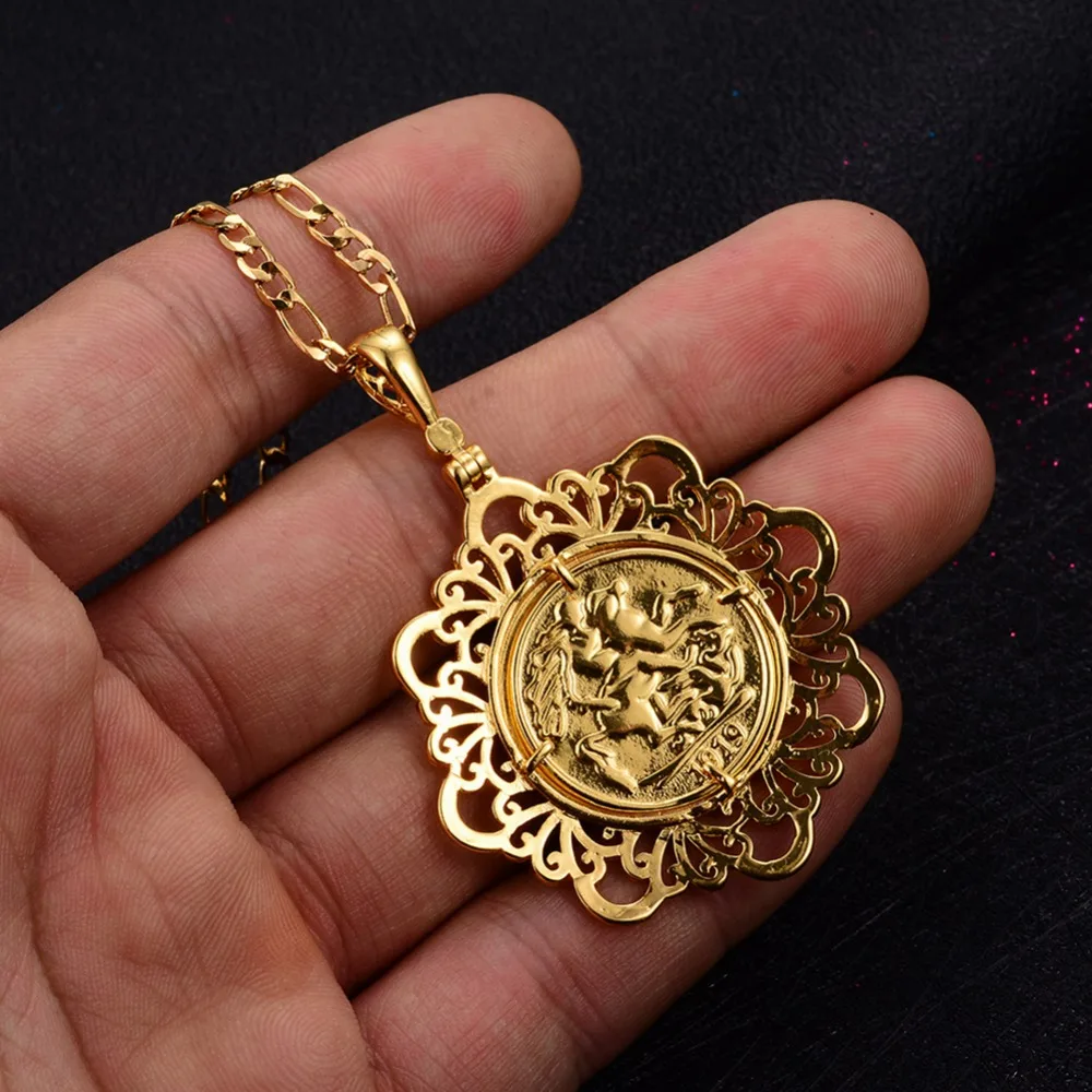 WANDO Newest Big Napoleon Coin Pendant Necklaces For Women/Men Gold Color Africa Arab Coins Metal Copper Jewelry Gifts 5cm P32 | Украшения