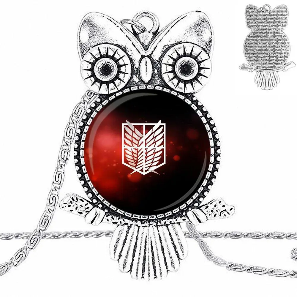 EJ Glaze Anime Attack On Titan Logo Jewelry Plated Glass Cabochon Choker Long Pendant Owl Necklace For Women Party Gift |