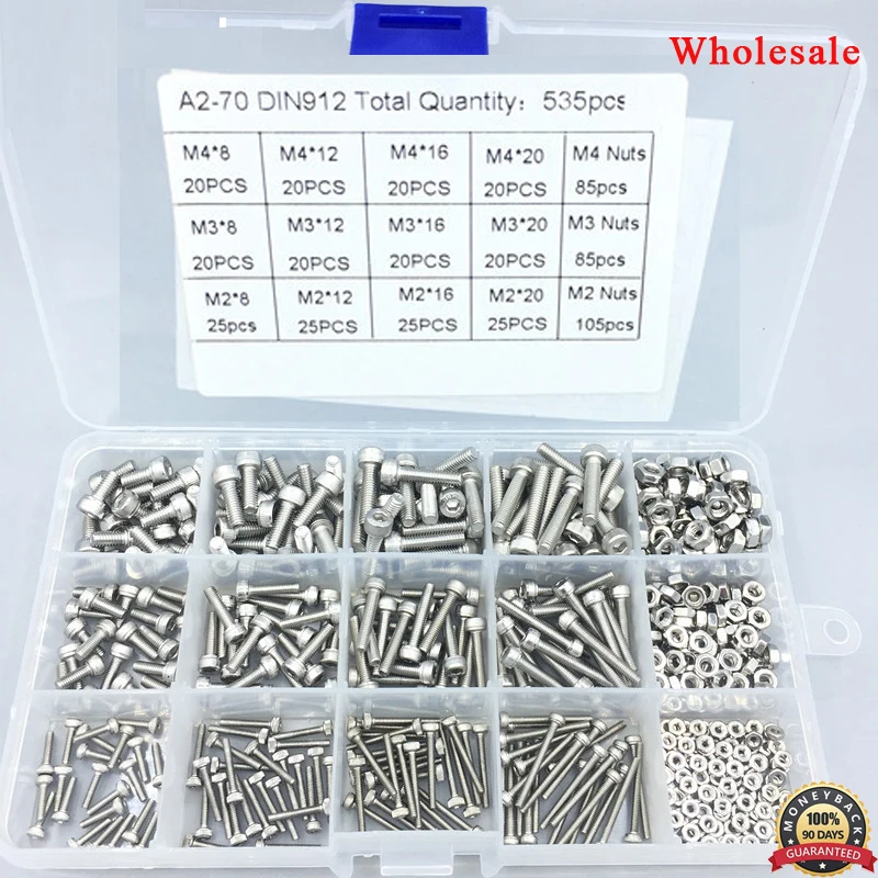 

M2 M3 M4 M6 M8 DIN912 304 Stainless Steel Hexagon Hex Socket Head Cap Screws Nuts Assortment Kit Inner Hex Socket Bicycle Bolt