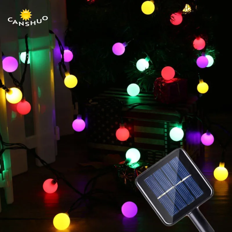 Солнечный Мощность 7 м 50 led Ball Строка Огни Fariy Рождественские огни освещения света для наружной дома патио Вечерние украшения