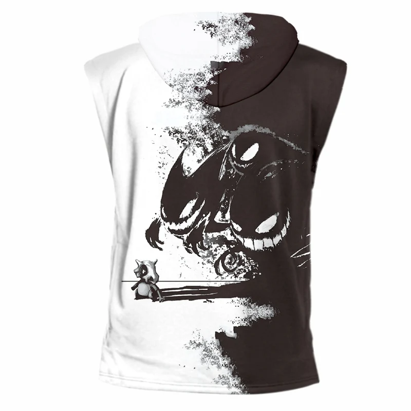 OGKB мужские горячие новые свободные черно белые 3D печатные забавные аниме с коротким рукавом капюшоном Топ
