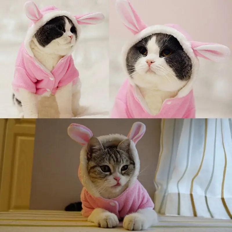 Hot Sell New Pet Cat Clothes Costume For Hoodies Cute Rabbit Clothing Puppy Fleece Warm Jacket Outfit |