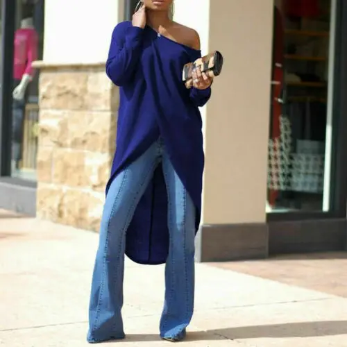 Женская блузка с косым воротником и длинным рукавом повседневная однотонная