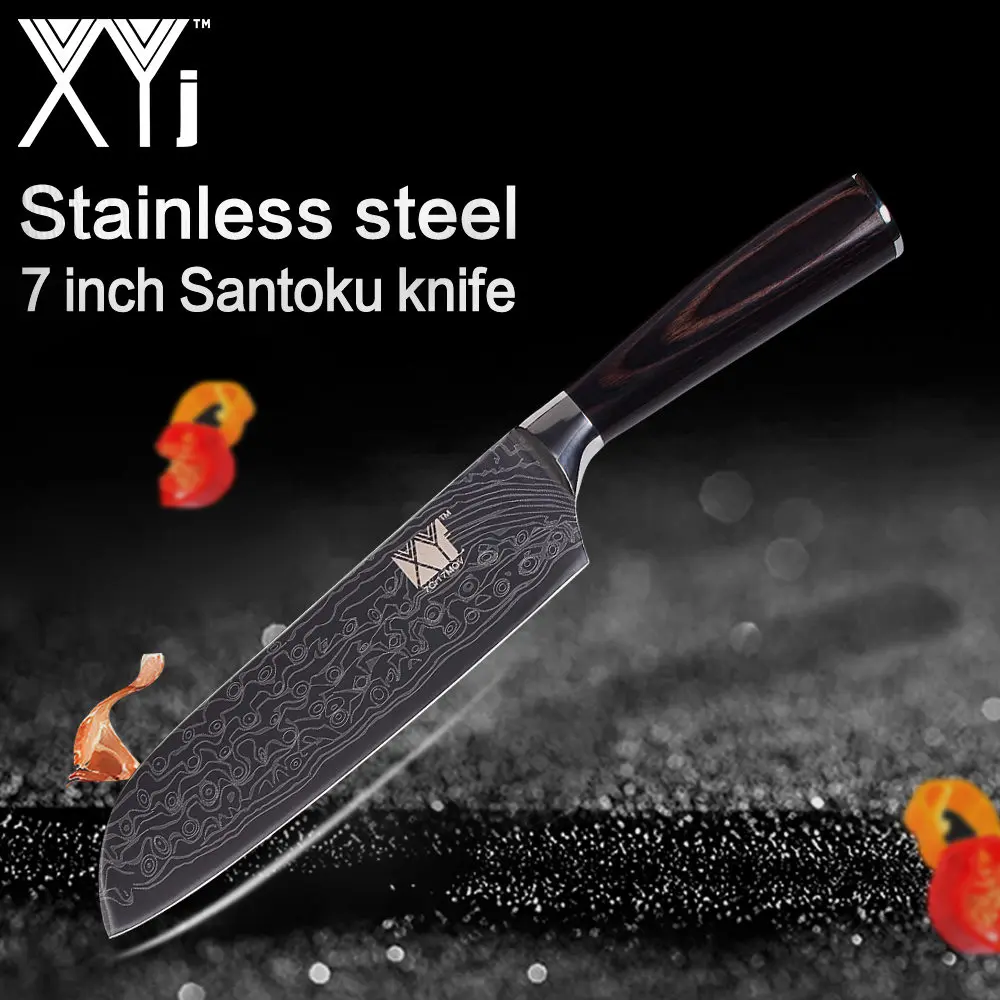 XYj цветная деревянная ручка дамасский кухонный нож вены из нержавеющей стали шеф
