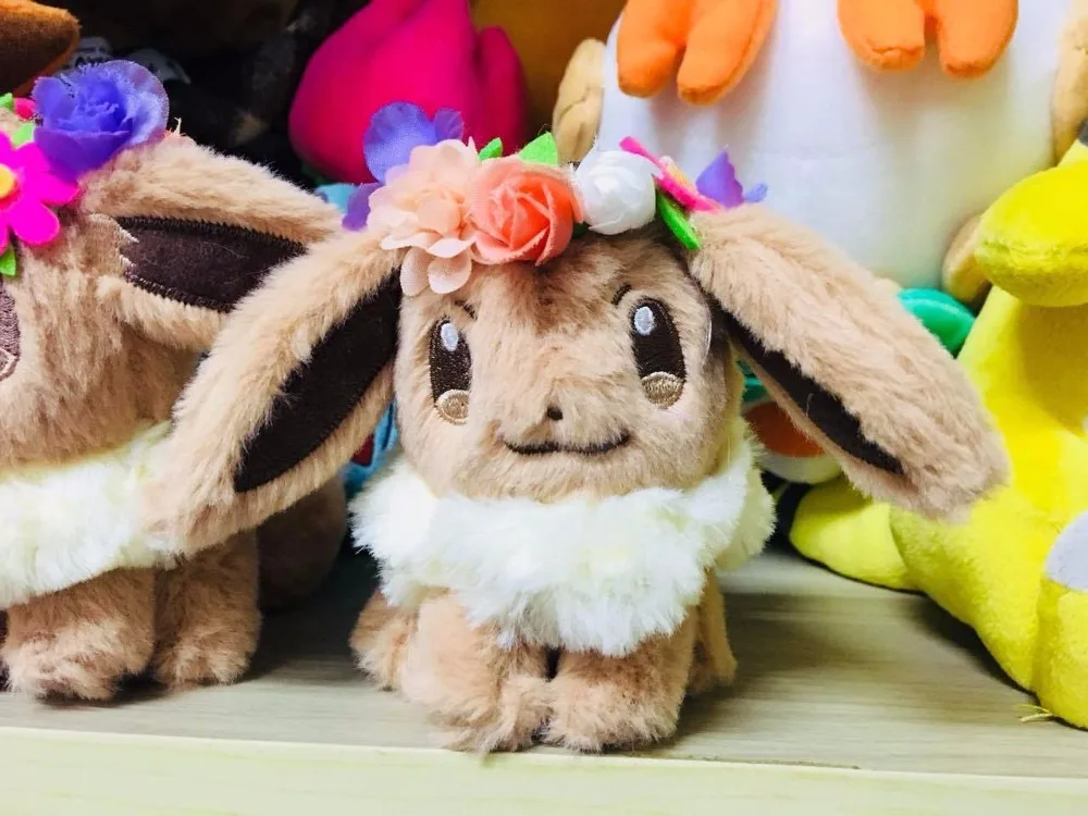 Покемон Япония Пасха 2018 Eevee плюшевая игрушка с цветочной короной кавайная 18
