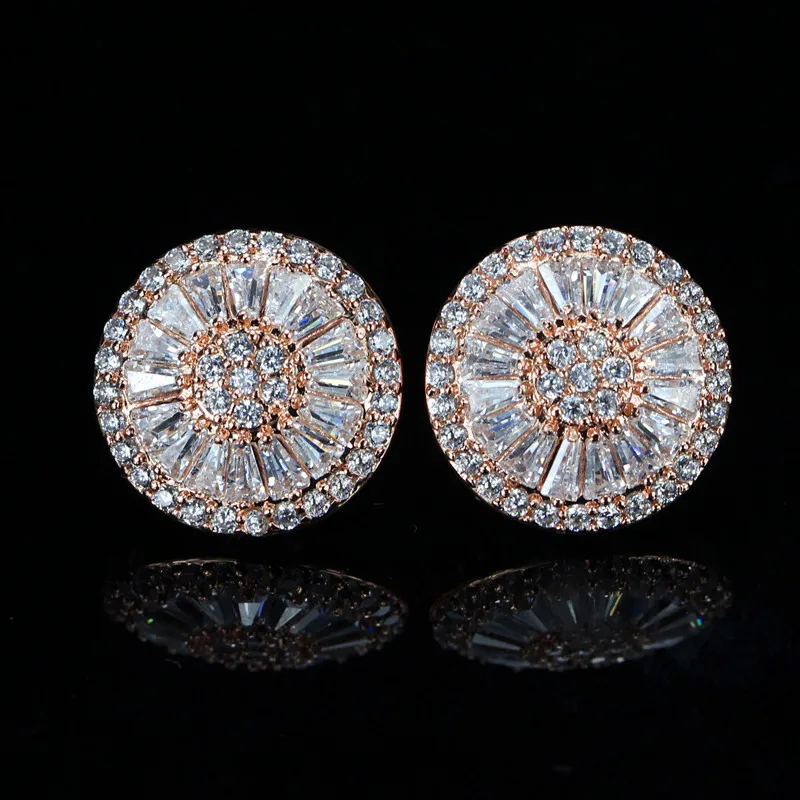 Rose gold CWWZircons бренд Уникальный дизайн черный и розовое золото цвет CZ камни круглые серьги гвоздики стиль уха ювелирные изделия для дам CZ026 - Окраска металла: Rose gold