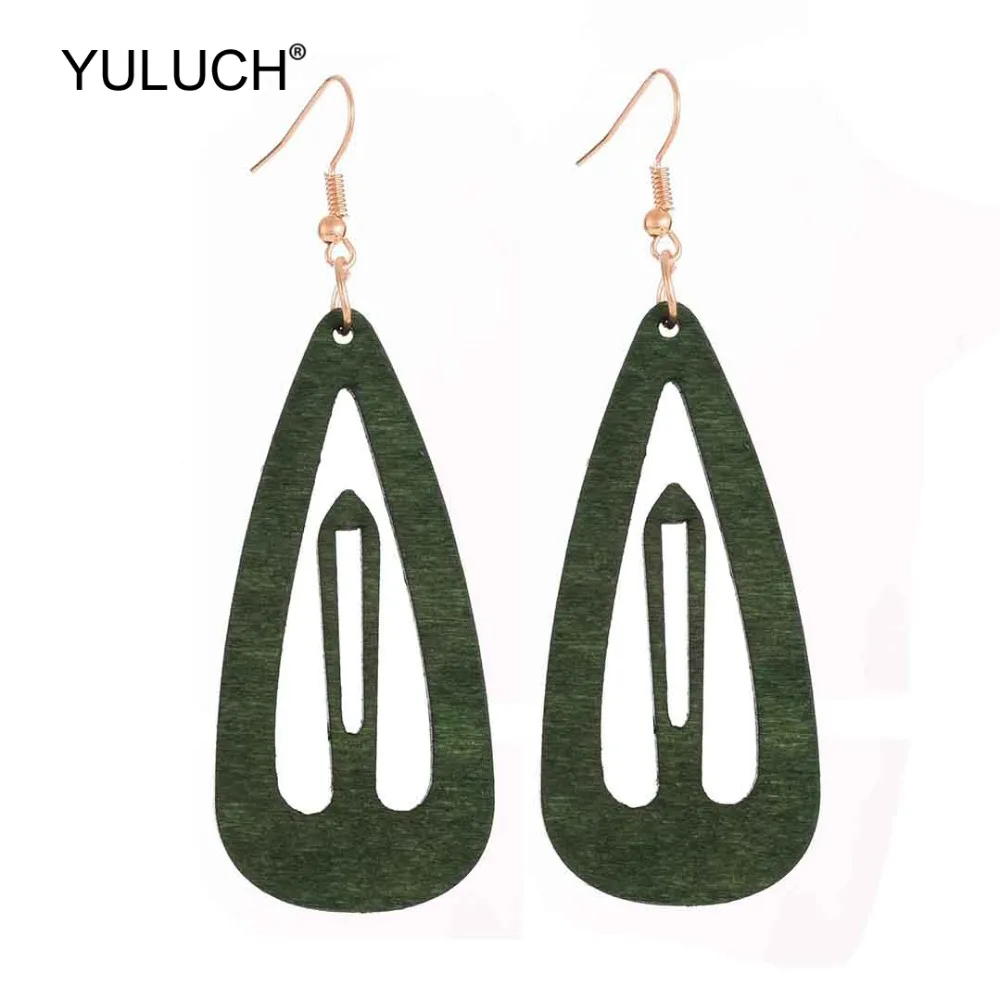 YULUCH 2019 модные деревянные черные красные полые в форме маяков серьги капли воды
