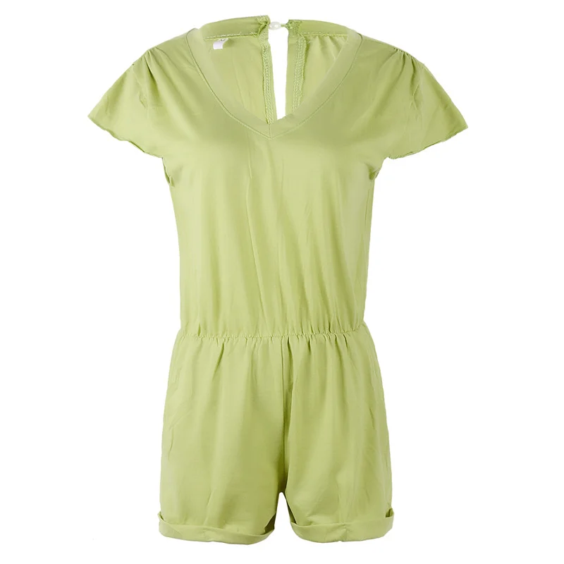Женский Летний комбинезон с V-образным вырезом Однотонная рубашка без рукавов и