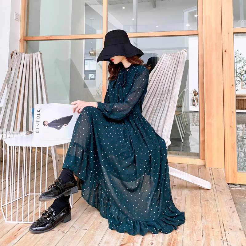 Green AYUNSUE, летнее платье размера плюс, женская одежда, длинное пляжное шифоновое платье в стиле бохо, вечерние женские платья, Vestidos De Verano KJ1726 - Цвет: Green