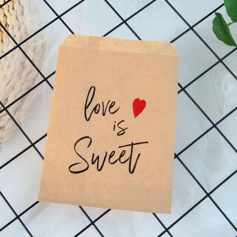 size-13cmx18.5cm 25 шт крафт-бумага Love is Sweet Treat, подарочные сумки для свадьбы, невесты, душа, вечерние украшения, кофейная Конфета попкорн, буфет, подарочная сумка - Цвет: size-13cmx18.5cm
