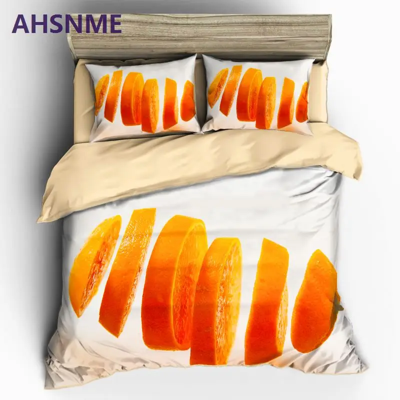AHSNME 3D сладкий рубленый оранжевый кусок пододеяльника наборы фрукты картина набор постельного белья из микрофибры 3 шт