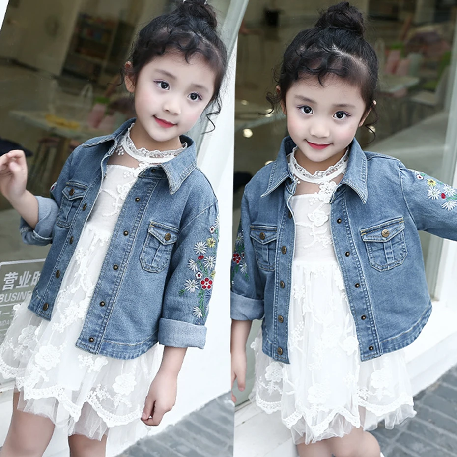 Куртки для девочек-подростков детская одежда с цветочной вышивкой верхняя