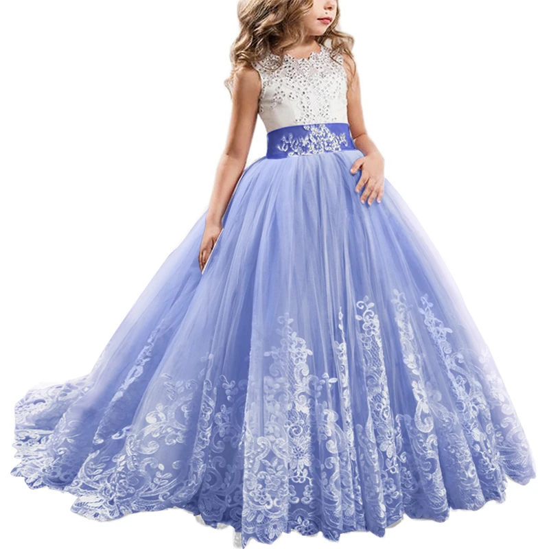 Royal Blue Свадебные платья подружки невесты с цветочным рисунком для девочек; платье принцессы для первого общения; длинное вечернее платье для девочек - Цвет: Royal Blue