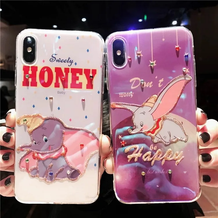 Роскошный блестящий чехол для телефона с мультяшной анимацией Dumbo iPhone X XS XR Xsmax 7 Puls