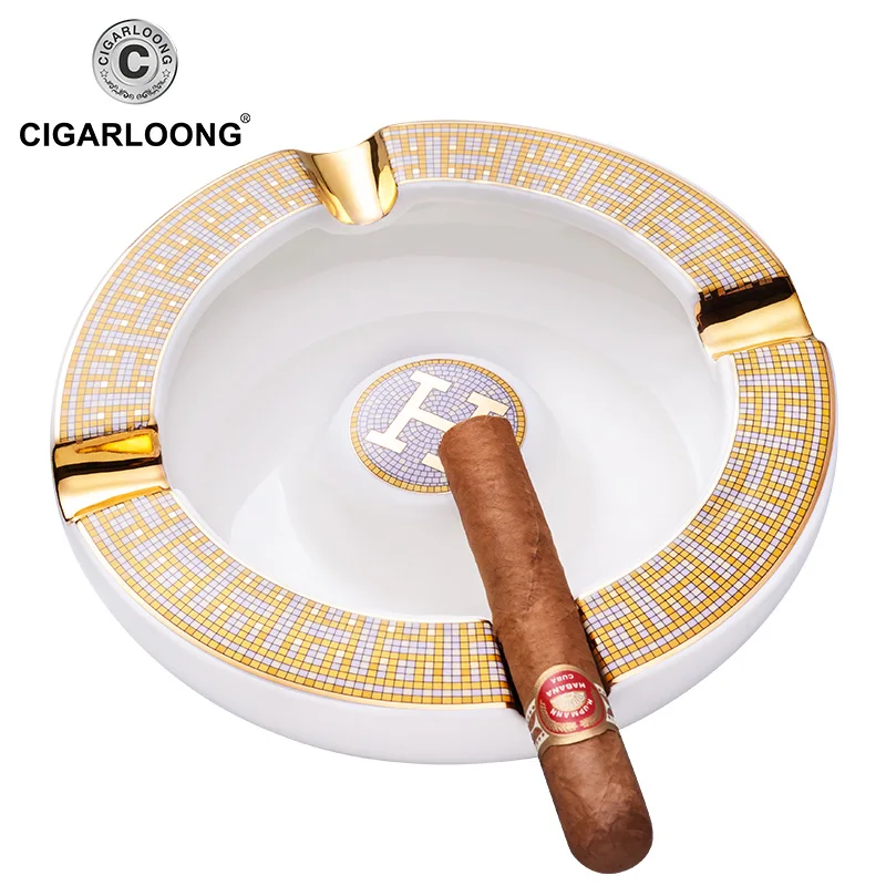 

Large-diameter smoke trough exquisite striped cigar ashtray ceramic AS-390-1