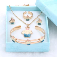 fashion girl jewelry lovely crystal ice cream children necklace bangle earring ring kids baby costume jewelry set and boxes