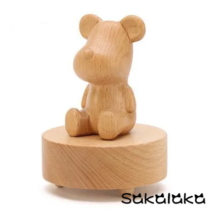 Креативный 100% натуральный деревянный милый медведь дизайн Музыкальная шкатулка