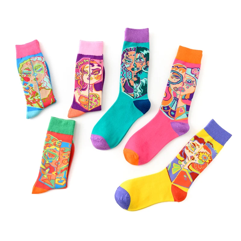 Oil Painting Creative Personality Street Art Socks Skateboard Funny Women Casual Socks Men Short Socks Crazy Happy Cotton Socks