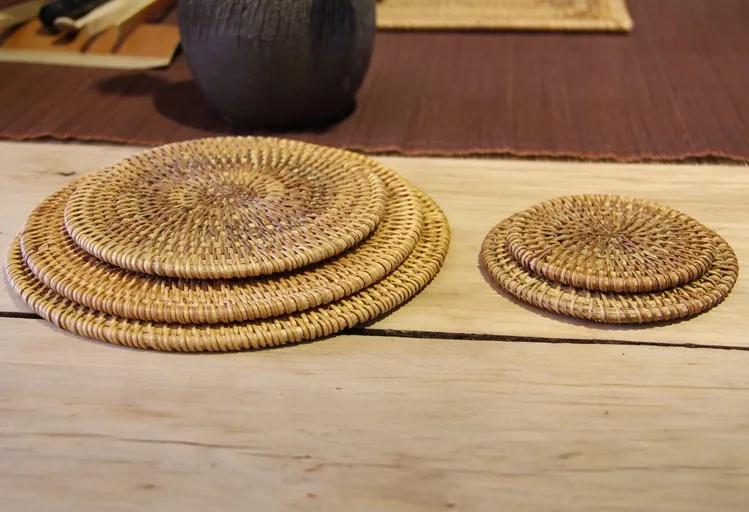 Аксессуары для чая, чайный коврик, плетеные вручную подставки из ротанга, Настольная плита, изоляционный коврик, чаша, коврик для чайника, подстилки, салфетки