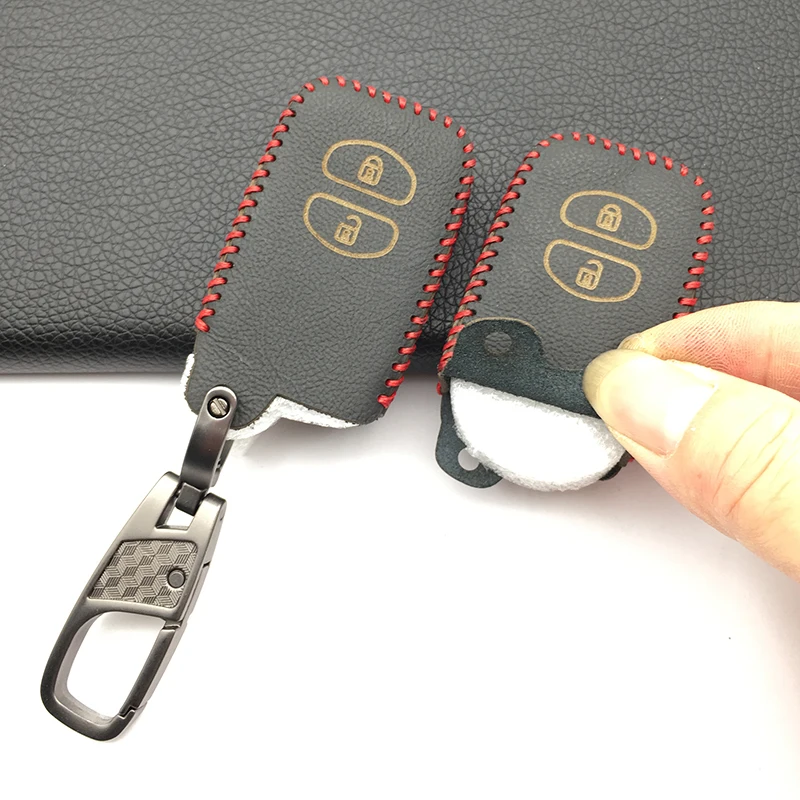 2 кнопки 100% натуральная кожа брелок чехол держатель для Toyota RAV4 Land Cruiser Camry Highlander Prado