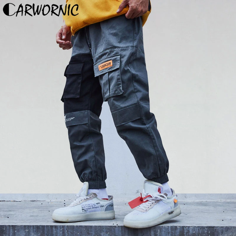 CARWORNIC мульти шаровары с карманами Jogger Брюки мужские лоскутные хип хоп рабочие брюки уличная Мешковатые повседневные шаровары хипстеры