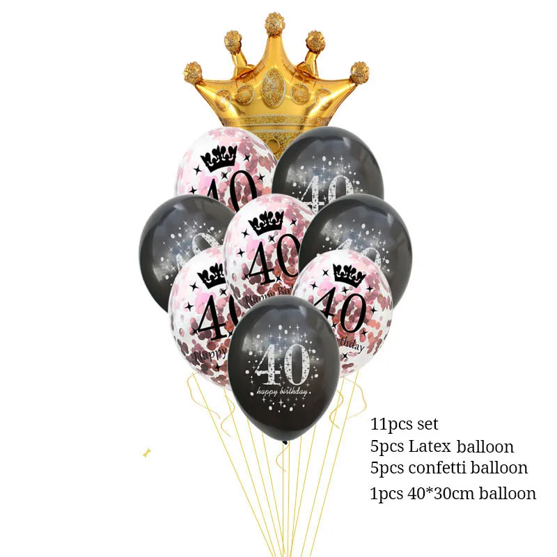 11pcs balloon 30 40 50 60 лет воздушные шары на день рождения 30th День Рождения украшения воздушный шар "Конфетти" номер 40th 50th взрослый золотой черный день рождения - Цвет: 11pcs balloon