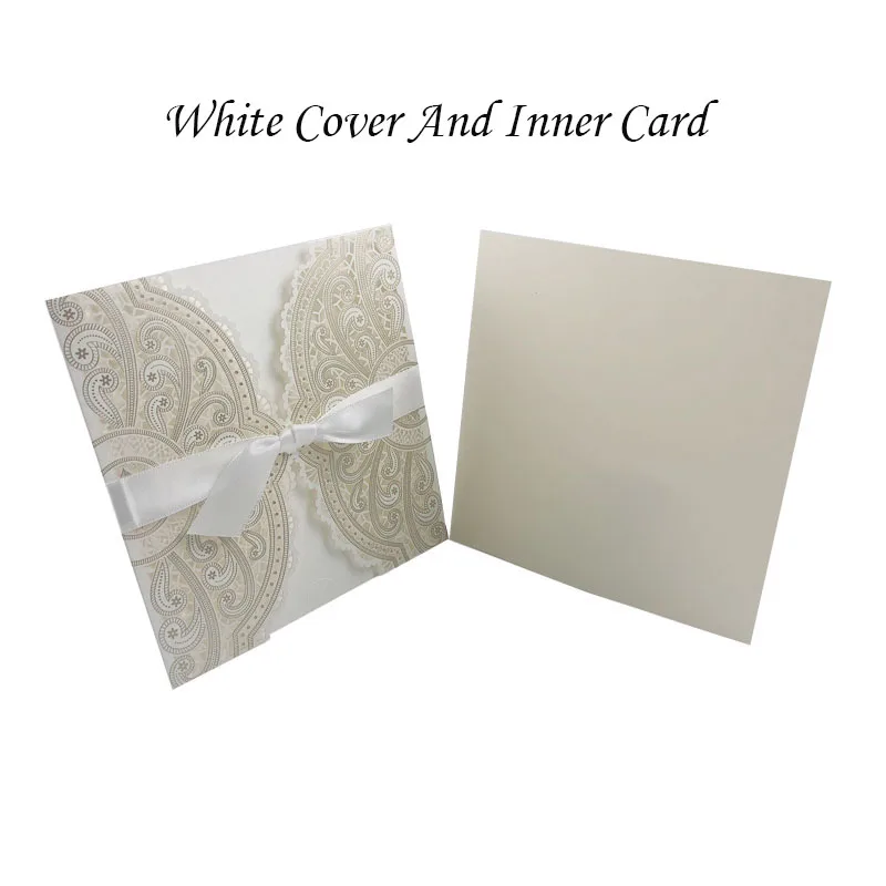 Cover And Inner Card 1 шт., синий, белый, золотой, красный, лазерная резка, свадебные приглашения, карты, элегантные, на заказ, с лентой, для праздника, дня рождения, вечеринки, свадебные украшения - Цвет: Cover And Inner Card