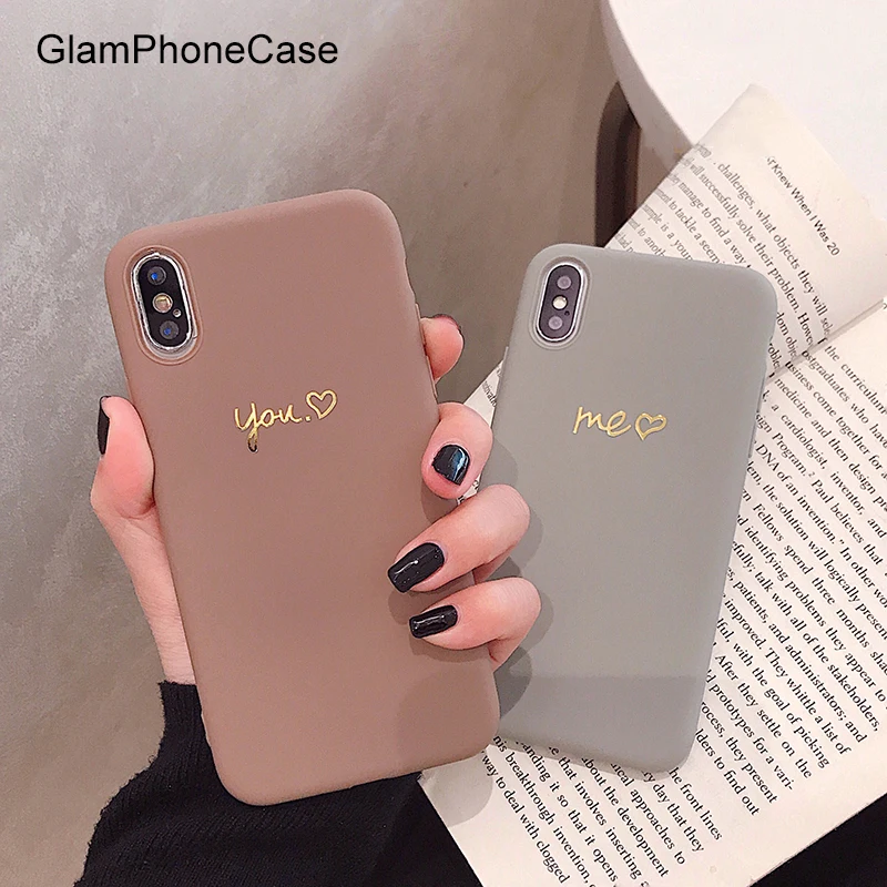 GlamPhoneCase простой золотой You Me коричневый серый чехол для телефона iPhone X XS Max XR мягкий