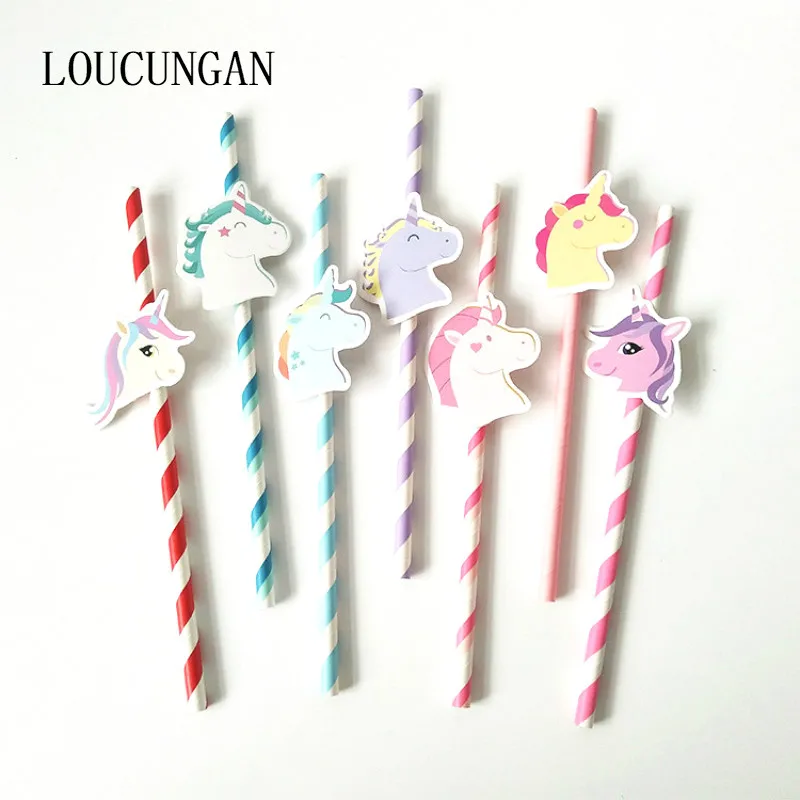 10 шт./Лот бумажные соломинки в виде единорога для вечеривечерние украшения дня