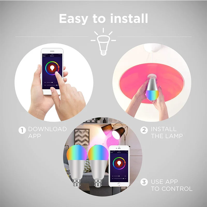 RGB B22 8 Вт Светодиодная умная WIFI лампа дистанционное управление Поддержка Alexa Google