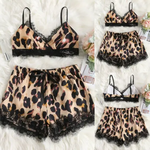 Женская леопардовая одежда для сна летний комплект из 2 предметов нижнее белье