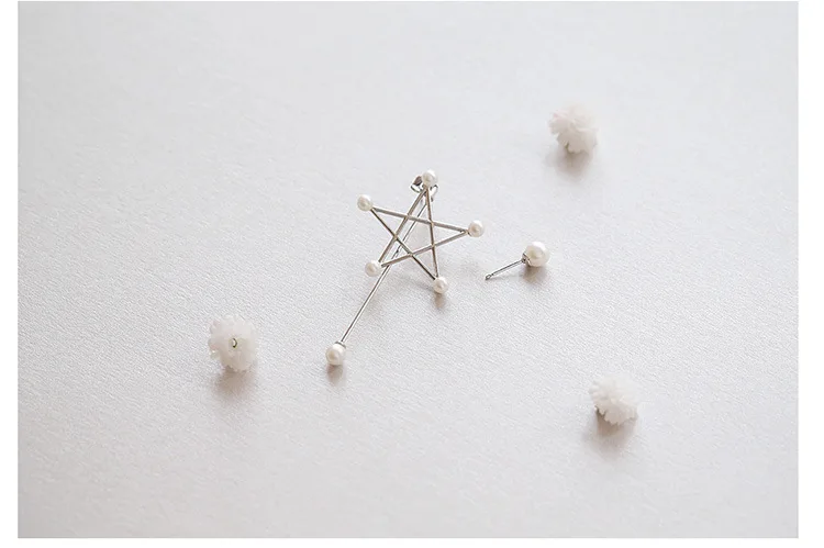 Асимметричные Длинные серьги с имитацией жемчуга и пятиконечными звездами