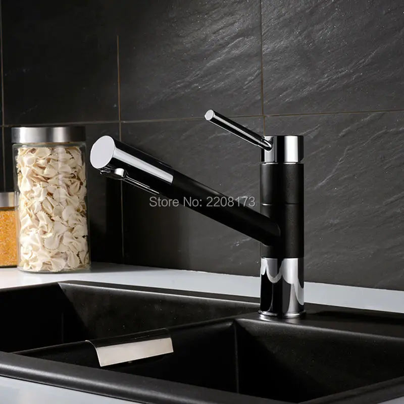 

Direct High Quality Pull Out Spray 360 Degrees Swivel Spout Matte Granite Black Or Yellow Paint Kitchen Faucet Sink Mixer Tap