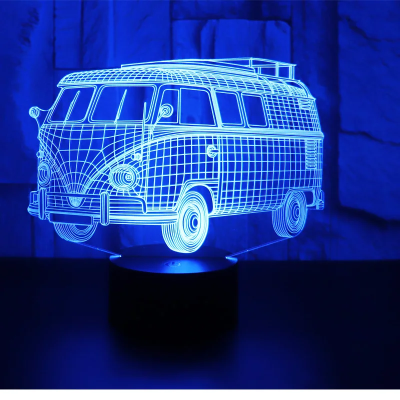 3D LED ночник автобус автомобиль с 7 видов цветов свет для украшения дома лампа