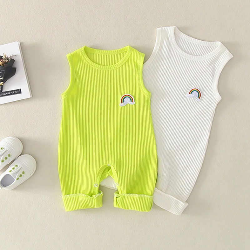 WEIXINBUY 2019 Hot Sale Newborn Infant Baby Boy Girl Rainbow Print Sleeveless Rompers Kids Jumpsuit Clothes |