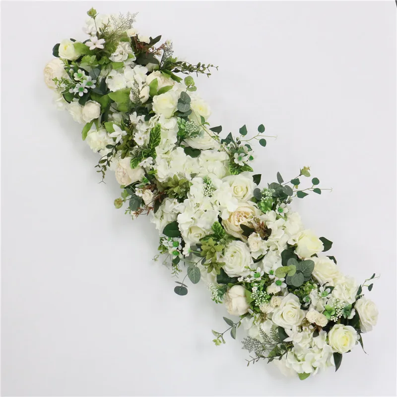 B white custom made Artificial rose flower row Wedding background wall arch Welcome desk decorative fake flower Home holiday decoration - Цвет: B white