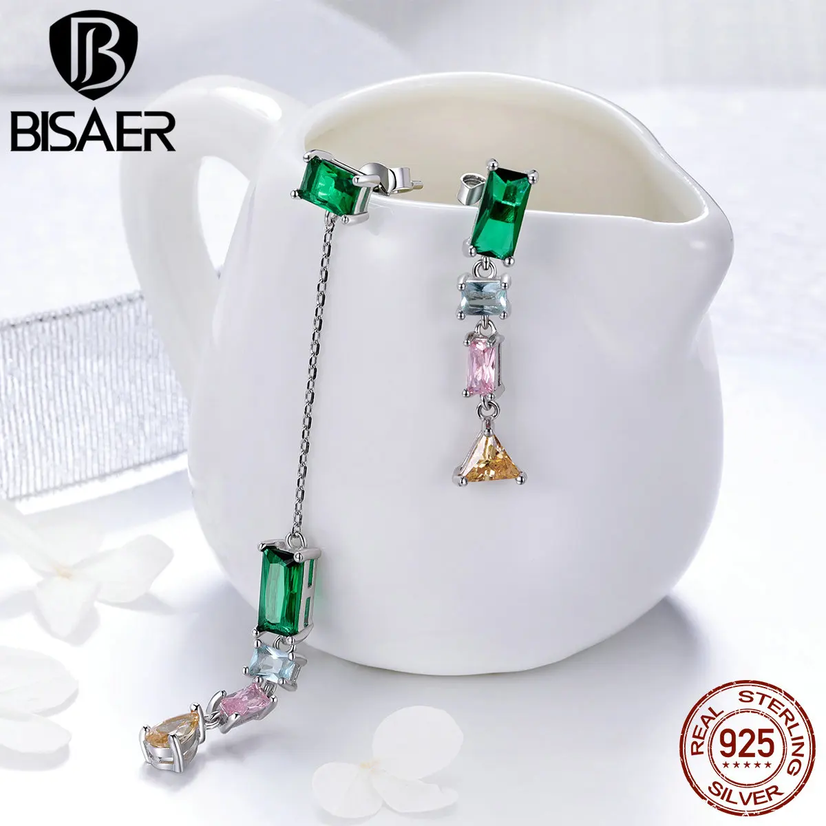 BISAER, серебряные серьги, 925 пробы, серебряные, минималистичные, геометрические, винтажные, Ретро стиль, асимметричные, висячие серьги, новая мода, ювелирное изделие GXE408