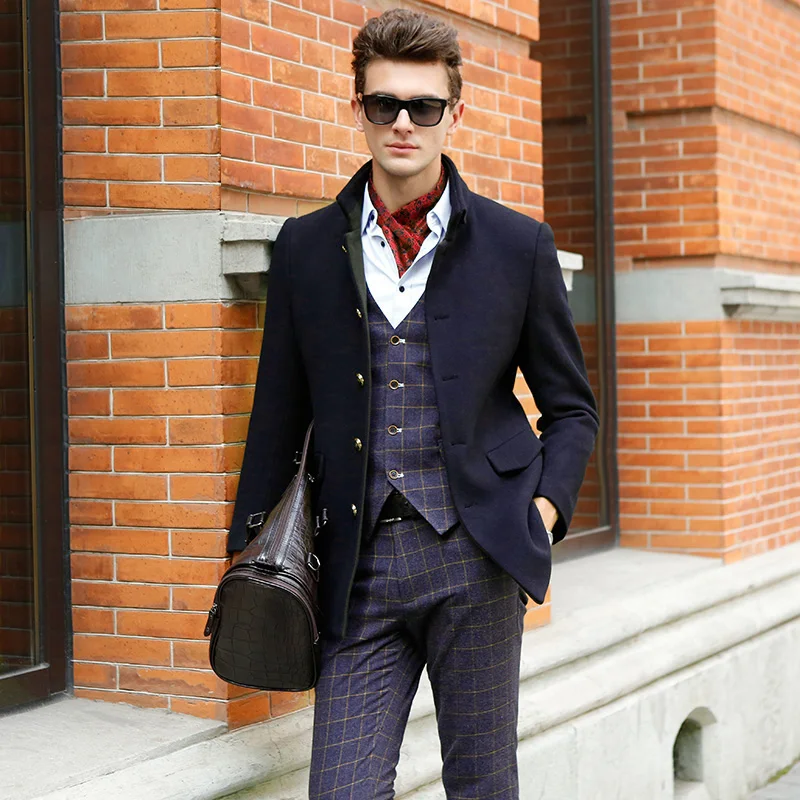 Для мужчин зимние Куртки шерсть британский стиль раздел шерстяные Пальто для