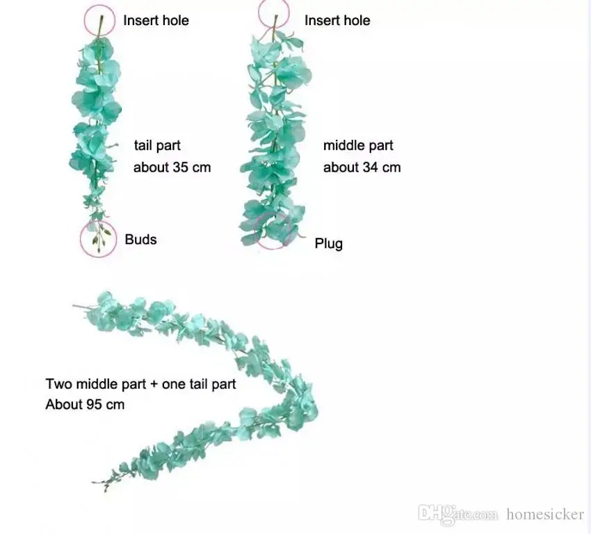 

Free shipping Elegant Artificial Silk Flower Wisteria Vine Rattan DIY Garland For Wedding Centerpieces Decorations Home Ornament