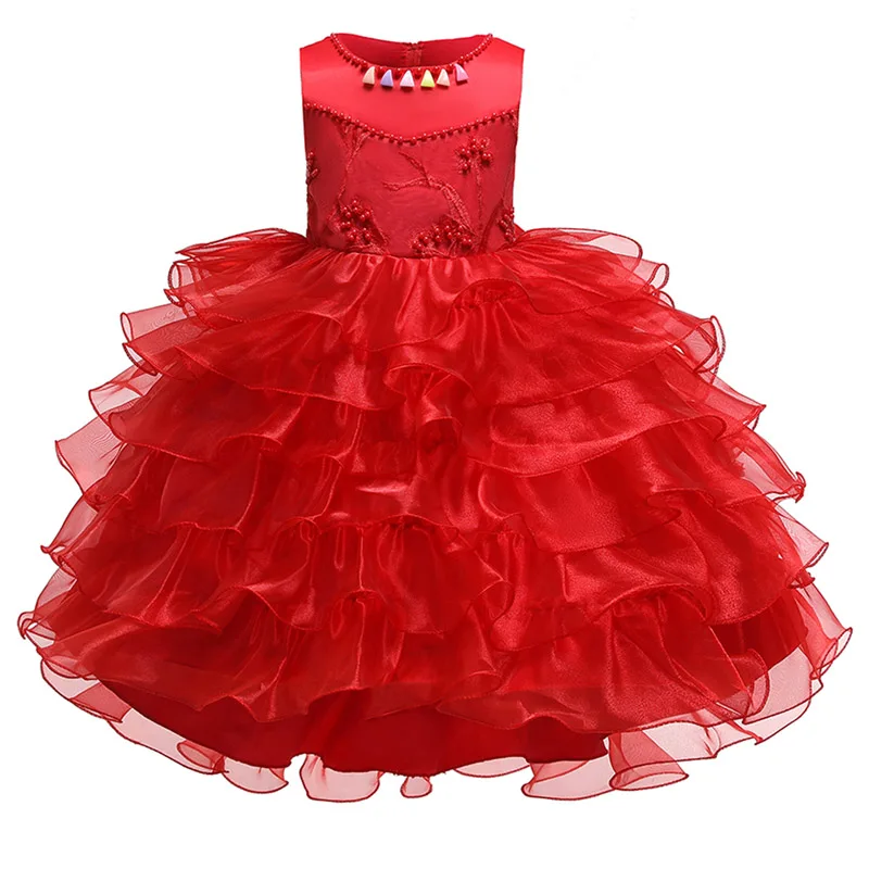 Red Платье с цветочным узором для девочек элегантное многослойное платье-пачка принцессы Детские платья для девочек, вечерние карнавальные Бальные платья, одежда для детей от 2 до 10 лет - Цвет: Red